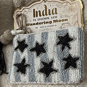 India Boutique Black and White Beaded Wristlet